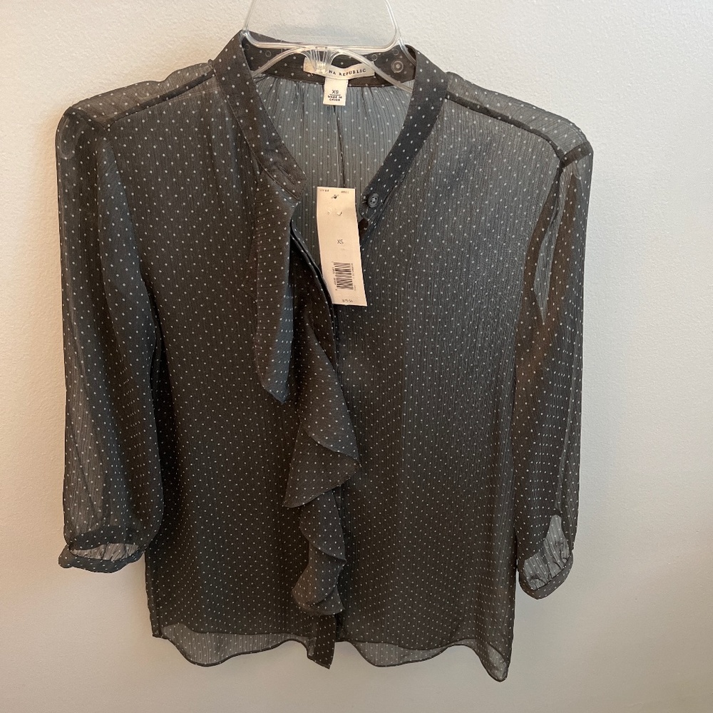 Gray and white sheer over shirt